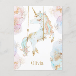 Carte Postale Unicorne magique Pink & Gold Girls Nom