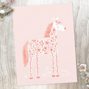 Carte Postale Unicorne magique rose pâle