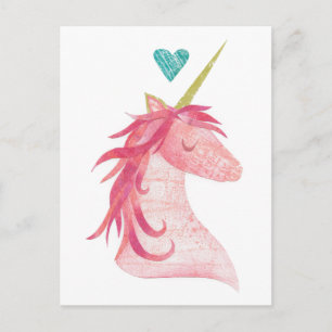 Carte Postale Unicorne rose avec coeur