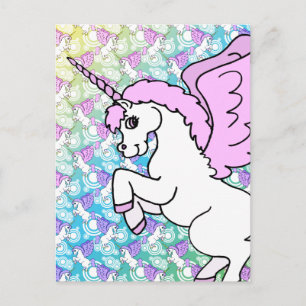 Carte Postale Unicorne rose et blanc