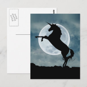 Carte Postale Unicorne Silhouette Pleine lune Ciel nocturne