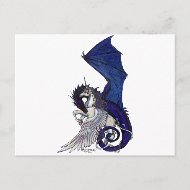 Carte Postale Unicorne WINGED et Dragon (Devant)
