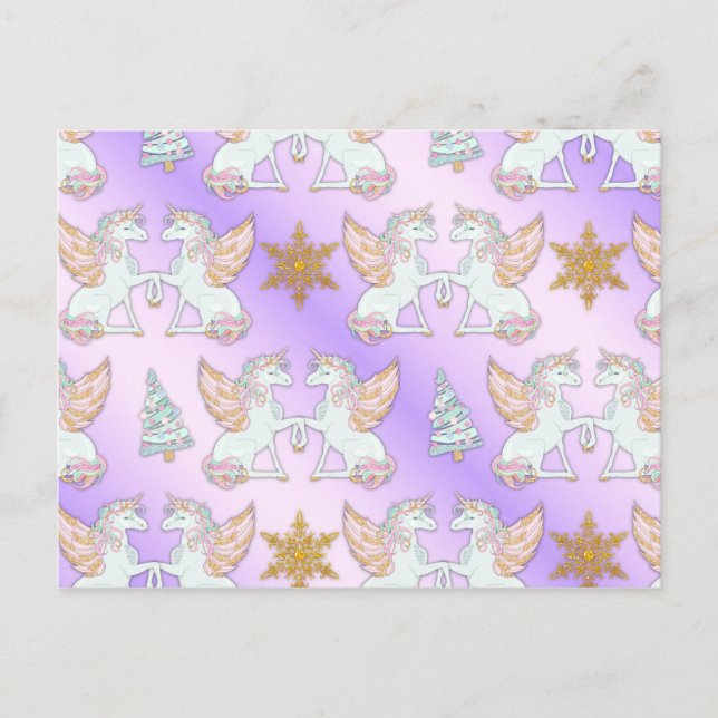 Carte Postale Unicornes de Noël Pastel Pink (Devant)