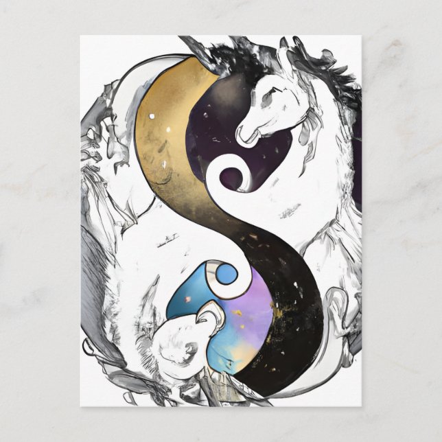 Carte Postale Unicornes de Yin Yang (Devant)