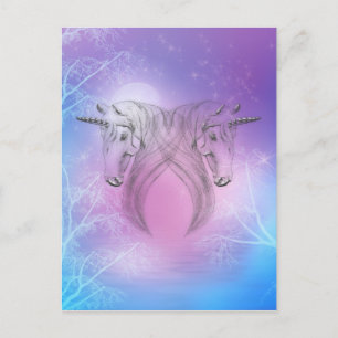 Carte Postale Unicornes en argent pastel
