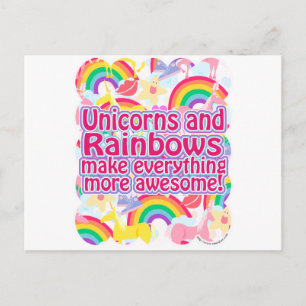 Carte Postale Unicornes et Rainbows