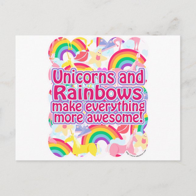 Carte Postale Unicornes et Rainbows (Devant)