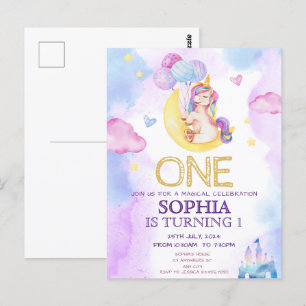 Carte Postale Unicornes magiques Purple Aquarelle fête d'anniver