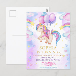 Carte Postale Unicornes magiques Purple Aquarelle fête d'anniver
