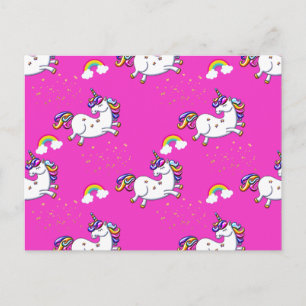 Carte Postale Unicornes roses Gold Stars et Rainbow
