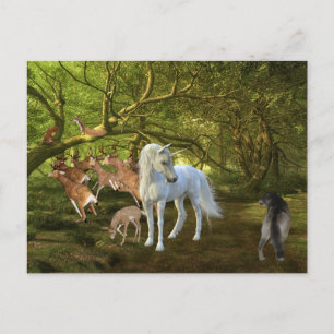 Carte Postale Unicorns Forest Defender Deer Wolf