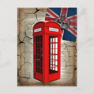 Carte Postale union jack flag jubilee couronne rouge cabine télé
