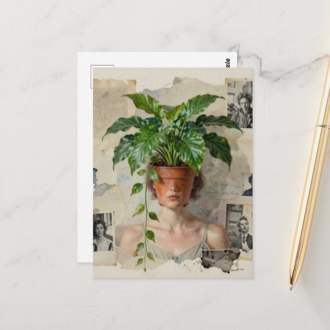 Carte Postale Unique Surreal Flower Pot Woman (Devant/Arrière en situation)