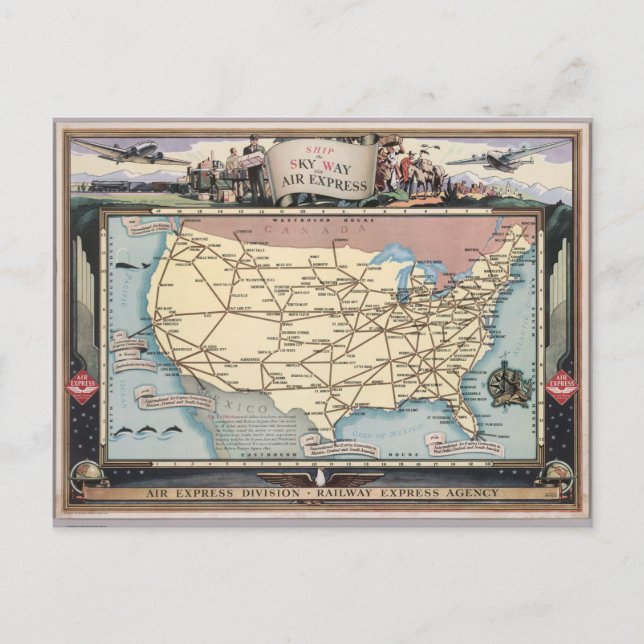 Carte Postale United States Map Ship the Skyway via Air Express (Devant)