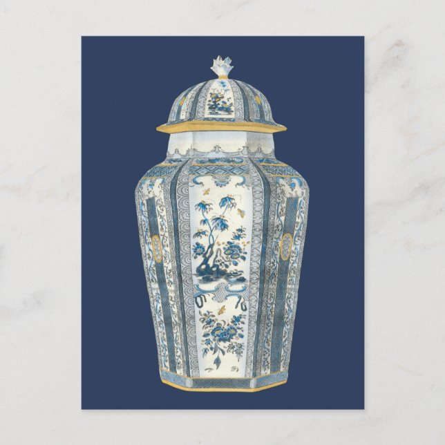 Carte Postale Urne asiatique décorative en bleu et blanc (Devant)