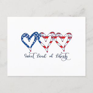 Carte Postale USA Drapeau Patriotique Coeurs 4 juillet Sweet Lan