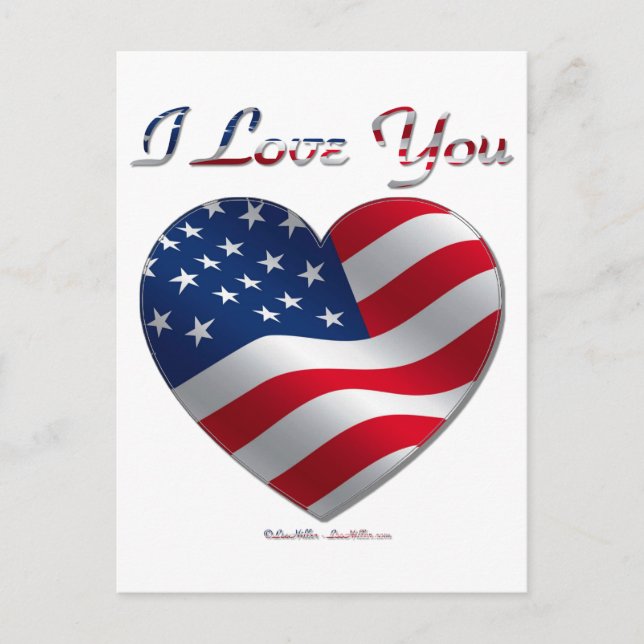 Carte Postale USA Flag Heart Je t'aime (Devant)
