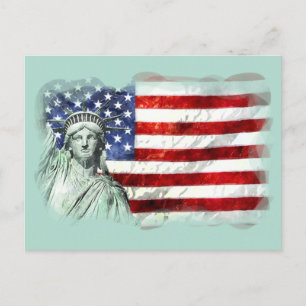 CARTE POSTALE USA FLAG & LIBERTY