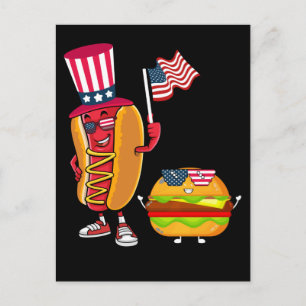 Carte Postale USA Hotdog Burger Drapeau américain 4 juillet