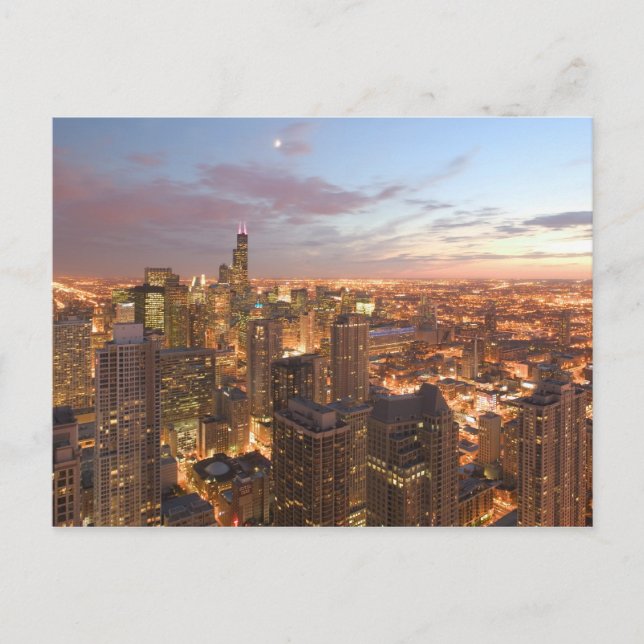 Carte Postale USA, Illinois, Chicago : Vue nocturne de la boucle (Devant)