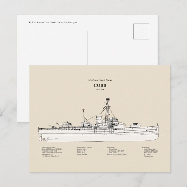 Carte Postale USCGC Cobb wpg-181 - SBD (Devant / Derrière)