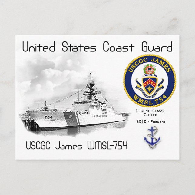 CARTE POSTALE USCGC JAMES WMSL-754 CUTTER (Devant)