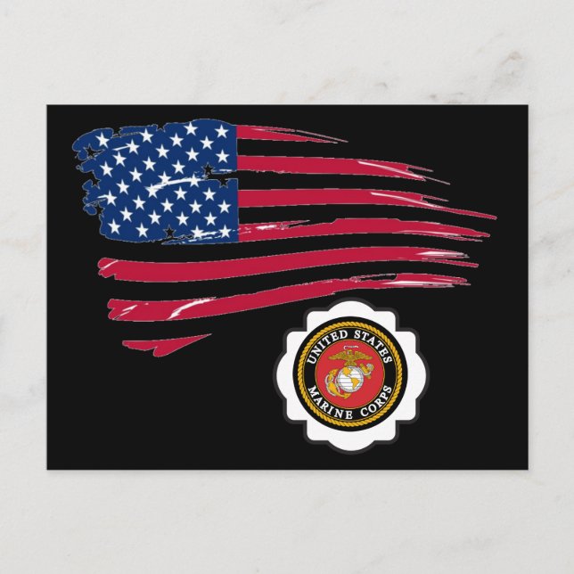 Carte Postale USMC Emblem et US Flag (Devant)