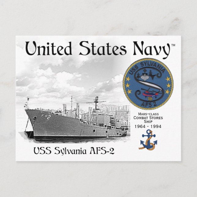 CARTE POSTALE USS SYLVANIA ATS-2 COMBAT STORES NAVIRE (Devant)