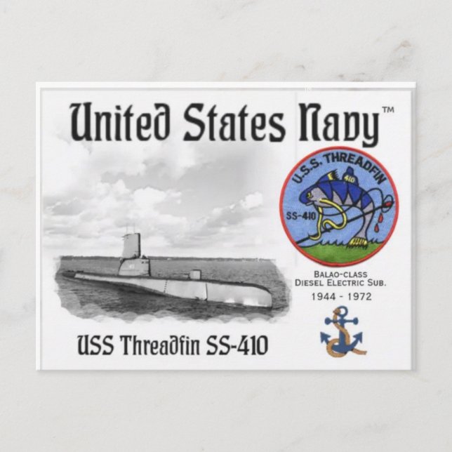 Carte Postale USS THREADFIN SS-410 SUB - -Carte postale (Devant)