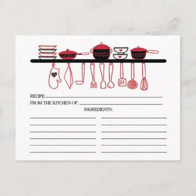Carte Postale Ustensiles de cuisine amusants et rouges pour la m (Devant)