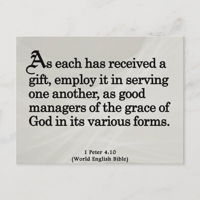 Carte Postale Utilisation des dons de Dieu 1 Pierre 4:10 (Devant)