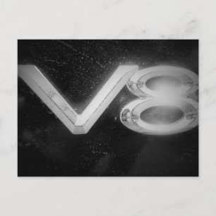 Carte Postale V8 Chrome Brillant Lumineux Voiture Ancienne Noir