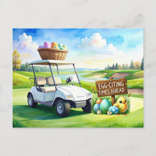 Carte Postale Vacances de Pâques de golf avec chariot de golf et