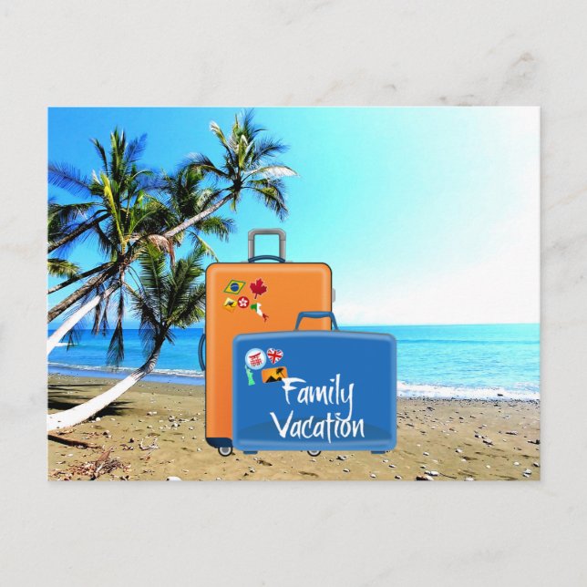 Carte Postale Vacances en famille, paysage tropical, (Devant)