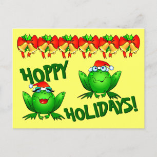 Carte Postale Vacances Hoppy Caricature Grenouilles de Noël Bows