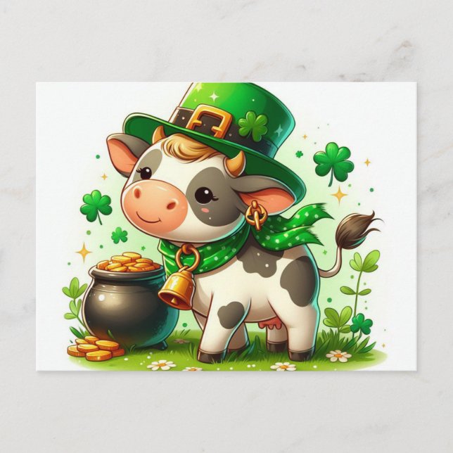 Carte Postale Vache adorable de la Saint-Patrick (Devant)