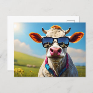Carte Postale Vache avec lunettes de soleil