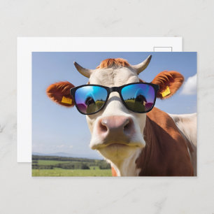 Carte Postale Vache avec lunettes de soleil