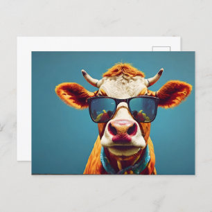 Carte Postale Vache avec lunettes de soleil
