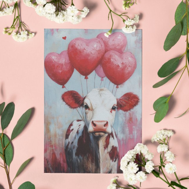 Carte Postale Vache ballon Saint-Valentin (Créateur téléchargé)