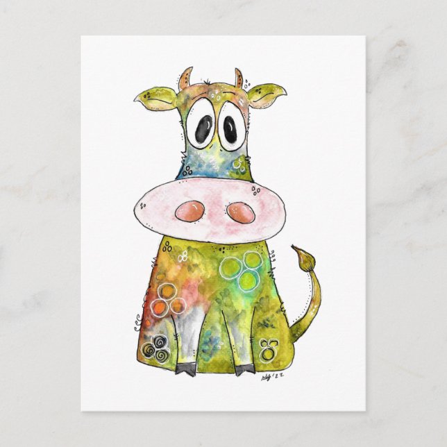 Carte Postale Vache blanche couleur blanc mignon (Devant)