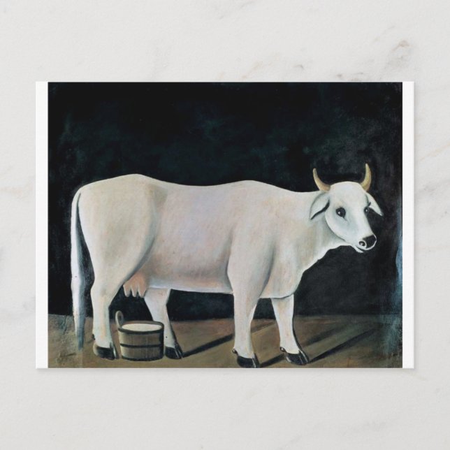 Carte Postale Vache blanche sur un arrière - plan noir par Niko  (Devant)