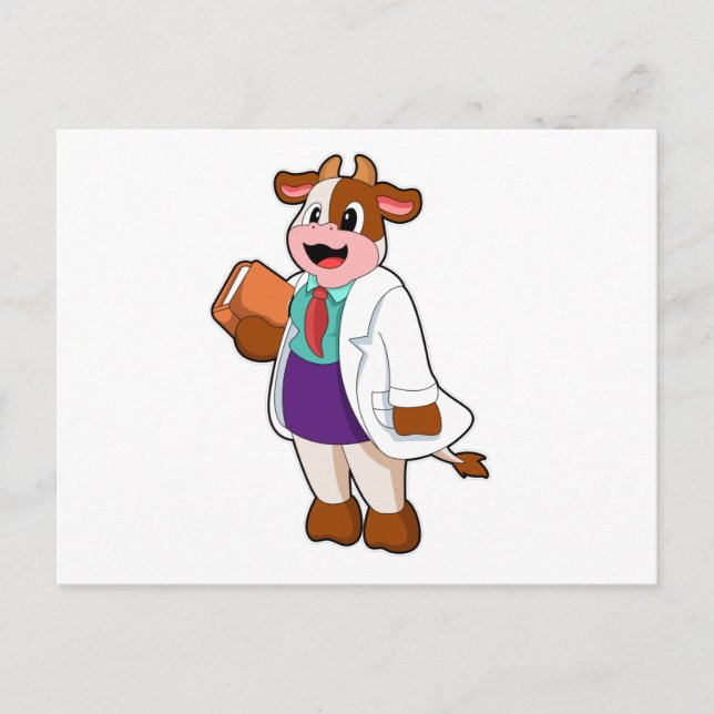 Carte Postale Vache comme infirmière avec livre (Devant)