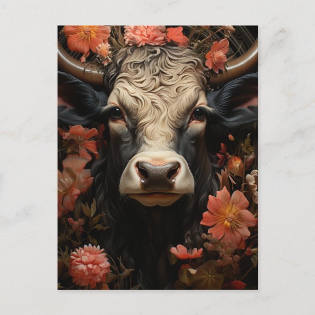 Carte Postale Vache dans les fleurs (Devant)