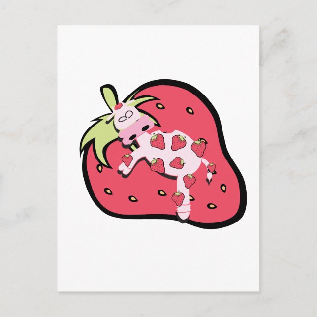Carte Postale Vache de fraise rose (Devant)