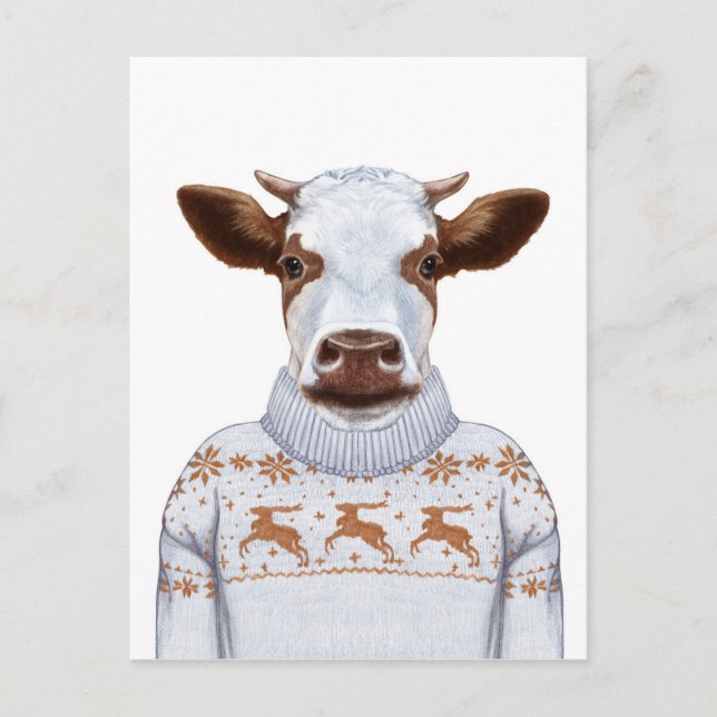 Carte Postale Vache de Noël (Devant)