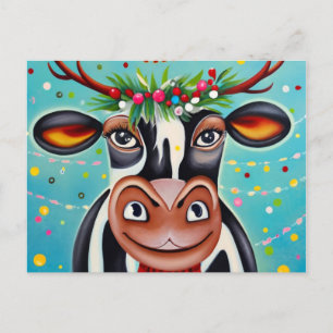 Carte Postale Vache de Noël drôle