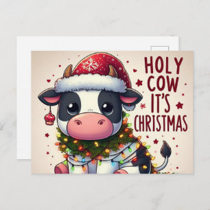 Carte Postale Vache de Noël Festive Vache sainte C'est Noël