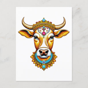 Carte Postale Vache décorée pongée