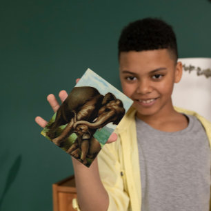 Carte Postale Vache d'éléphant vintage avec son veau